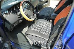 Seat Cover Shift Knob Belt Steering Wheel Black+Orange PVC Leather Sedan Truck 3