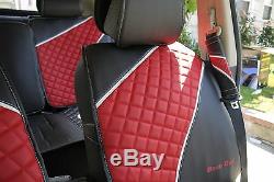 Seat Cover Shift Knob Belt Steering Wheel Black+Red PVC Leather Sedan Truck 3