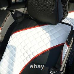 Seat Cover Shift Knob Belt Steering Wheel Black+White PVC Leather Sedan Truck 3