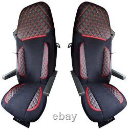 Seat Covers DAF XF 95 105 CF LHD RHD 2 Pieces Set Leatherette + Fabric Black Red