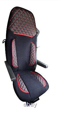 Seat Covers DAF XF 95 105 CF LHD RHD 2 Pieces Set Leatherette + Fabric Black Red