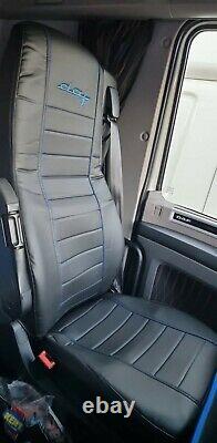 Seat Covers Daf Xf/cf 2013-2021 Truck Eco Leather Pair Of Blqck + Blue Logos