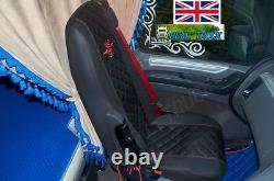Seat Covers Fit Daf Xf 106 Truck Eco Leather Pair Of Black With Red Stitches