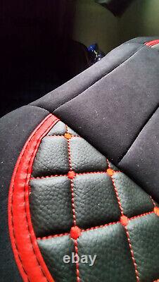 Seat Covers RENAULT PREMIUM 2 Pieces Set LHD Leatherette + Fabric Black Red