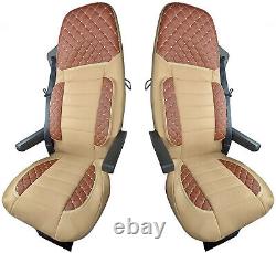 Seat Covers SCANIA S 2017 + 2 Pieces Set LHD RHD Leatherette + Fabric Brown