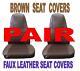 Seat Covers with Pocket BROWN Faux Leather (PAIR) Peterbilt KW Semi Trucks