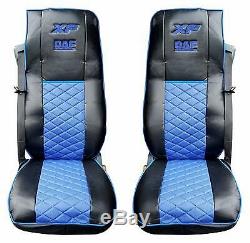Set of 2 Pcs. Truck Seat Covers BLACK BLUE DAF 106 Truck 100% Eco Leather