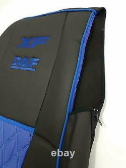 Set of 2 Pcs. Truck Seat Covers BLACK BLUE DAF 106 Truck 100% Eco Leather