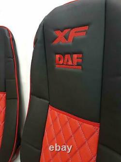 Set of 2 Pcs. Truck Seat Covers BLACK RED DAF 106 Truck 100% Eco Leather