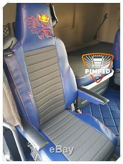 TRUCK SEAT COVERS Blue GRIFFIN SCANIA R/P 2014. ECO LEATHER 2 different seats