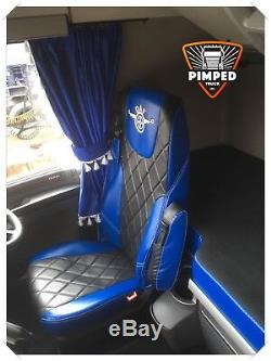 TRUCK SEAT COVERS DAF 106 / DAF CF EURO6 ECO LEATHER SEAT COVERS Blue&Black