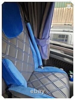 TRUCK SEAT COVERS DAF 106 XF CF ECO ALCANTRA Blue/Grey Double Diamond