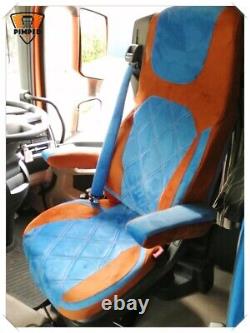 TRUCK SEAT COVERS DAF XF / XG / XG+ /CF FULL ALCANTRA Blue/Orange Double Diamond
