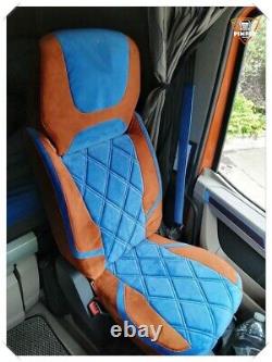 TRUCK SEAT COVERS DAF XF / XG / XG+ /CF FULL ALCANTRA Blue/Orange Double Diamond