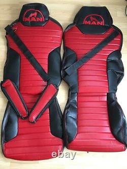TRUCK SEAT COVERS MAN TGX/TGS ECO LEATHER SEAT COVERS Black&Red