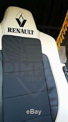 TRUCK SEAT COVERS RENAULT T-range Beige ECO LEATHER SEAT COVERS +embroidery