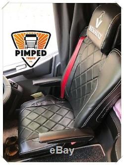 TRUCK SEAT COVERS RENAULT T-range Black&Black ECO LEATHER separate head rest