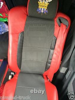 TRUCK SEAT COVERS RENAULT T-range Red ECO LEATHER separate head rest + emblem