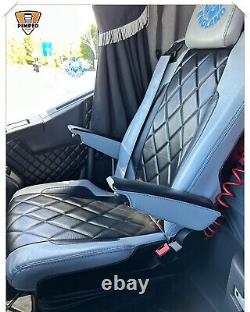 TRUCK SEAT COVERS RENAULT T range light grey &Black ECO LEATHER Custom Logo