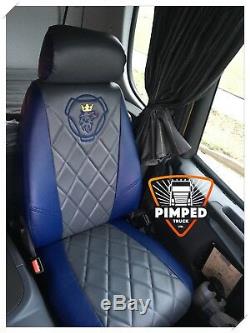 TRUCK SEAT COVERS SCANIA R/G/P-series 2005-2013 Full ECO LEATHER blue&dark grey
