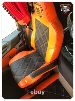 TRUCK SEAT COVERS SCANIA R/P/S 2014. Full ECO LEATHER 2 different seats orange