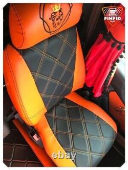 TRUCK SEAT COVERS SCANIA R/P/S 2014. Full ECO LEATHER 2 different seats orange