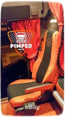 TRUCK SEAT COVERS VOLVO FH/FM 02-13 ORANGE ECO LEATHER SEAT COVERS + embroidery