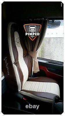 TRUCK SEAT COVERS VOLVO FH4 Brown&Beige ECO LEATHER SEAT COVERS horizontal style