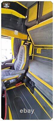 TRUCK SEAT COVERS VOLVO FH4 / FH5 grey / yellow eco leather stripe ALCANTRA