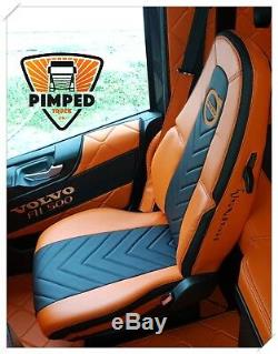 TRUCK SEAT COVERS VOLVO FH4 Orange&Black ECO LEATHER SEAT COVERS v-style
