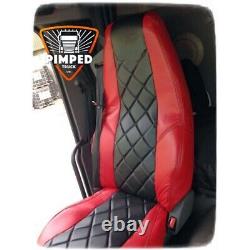 TRUCK SEAT COVERS VOLVO red &black diamonds ECO LEATHER SEAT COVERS