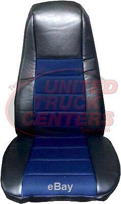 TRUCK Seat Covers (PAIR) Black & Blue Faux Leather Peterbilt Freightliner