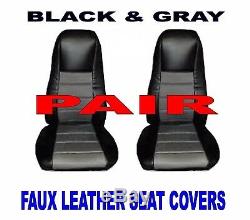TRUCK Seat Covers (PAIR) Black/Gray Leather Peterbilt, Freightliner