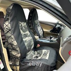 Tactical Canvas Seat Covers For Cars Trucks SUVs Vans Camouflage Black Front Set