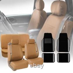 Tan Integrated Seatbelt Truck Van Seat Covers with Gray Leather Carpet Mats