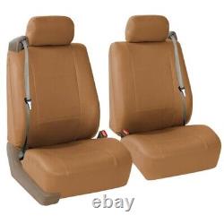 Tan Integrated Seatbelt Truck Van Seat Covers with Gray Leather Carpet Mats