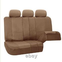 Tan Integrated Seatbelt Van Truck Seat Cover with Gray Leather Carpet Mats