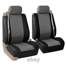 Truck Black Gray Seat Covers Set with Heavy Duty Floor Mats Combo for AUTO