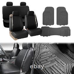 Truck Black Seat Covers Set with Heavy Duty Floor Mat Combo for AUTO