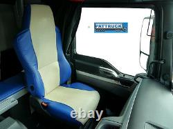 Truck Eco Leather Seat Cover Fit Man Tgx / Tgs /tga Pair Of Blue And Beige
