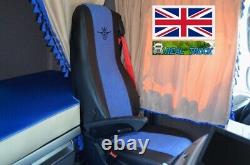 Truck Half Eco Leather Seat Covers Fit Daf Xf 106 Cf Euro 6 Pair Of Black/blue