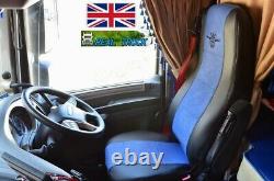 Truck Half Eco Leather Seat Covers Fit Daf Xf 106 Cf Euro 6 Pair Of Black/blue