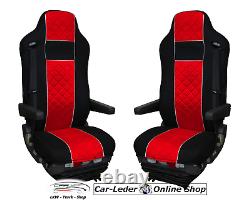 Truck Seat Cover Black Red Velour for Iveco Stralis from 2003 with 2 SEAT BELTS