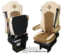 Truck Seat Cover Leatherette Fabric Beige Brown Kompas for Mercedes Actros MP4