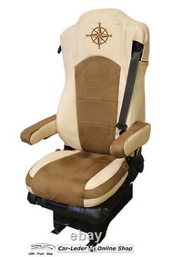 Truck Seat Cover Leatherette Fabric Beige Brown Kompas for Mercedes Actros MP4