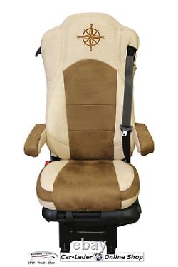 Truck Seat Cover Leatherette Fabric Beige Brown Kompas for Mercedes Actros MP4