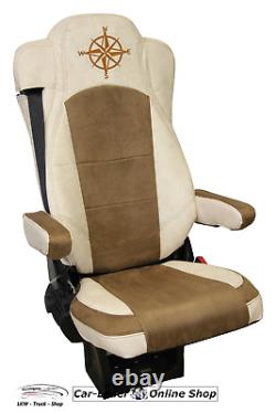 Truck Seat Cover Leatherette Fabric Beige Brown Kompas for Mercedes Actros MP4