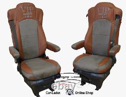 Truck Seat Cover Leatherette Fabric Brown Grey VIP for Mercedes Actros MP4