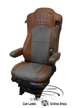 Truck Seat Cover Leatherette Fabric Brown Grey VIP for Mercedes Actros MP4