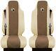 Truck Seat Cover Leatherette-Fabric Iveco Stralis 2003 2 SEAT BELTS Beige Brown